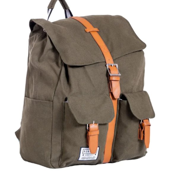 Renwick Rucksack Khaki GREEN 24 Liter canvas laptop sleeve 14"-15.9" Backpack - Picture 3 of 5